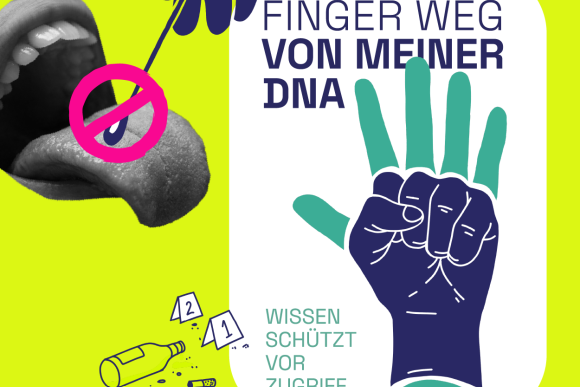 Logo der Kampagne "Finger weg von meiner DNA - Wissen schützt vor Zugriff"